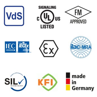 AP Sensing safety, hazardous area, and quality certifications including VdS, UL, FM, IECEx, SIL, and Made in Germany AP Sensing safety, hazardous area, and quality certifications including VdS, UL, FM, IECEx, SIL, and Made in Germany
