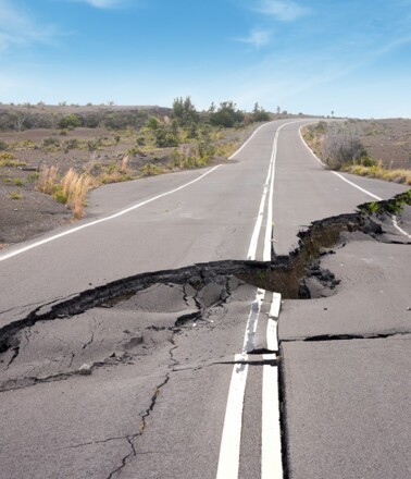 Severe earthquake damage on a road highlights the need for distributed fiber optic monitoring Severe earthquake damage on a road highlights the need for distributed fiber optic monitoring