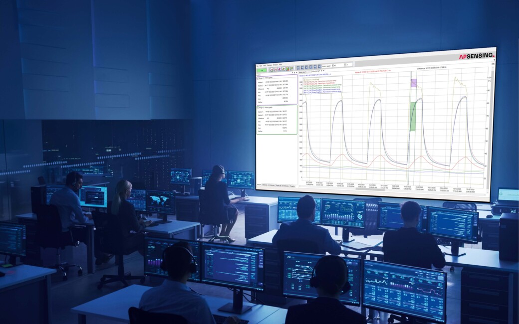 AP Sensing DFOS-Lösung zur Überwachung von Stromkabeln visualisiert im Kontrollraum AP Sensing DFOS-Lösung zur Überwachung von Stromkabeln visualisiert im Kontrollraum